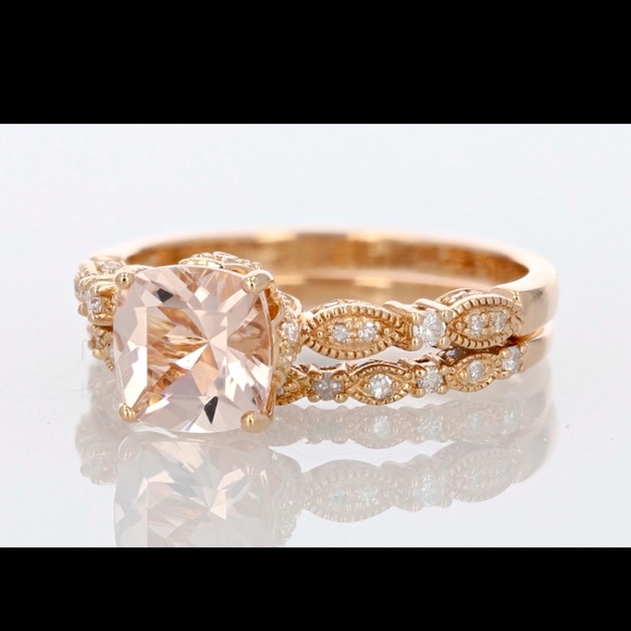 🌹14k Rose Gold Vintage Insp. Morganite & Diamond - Picture 4 of 6